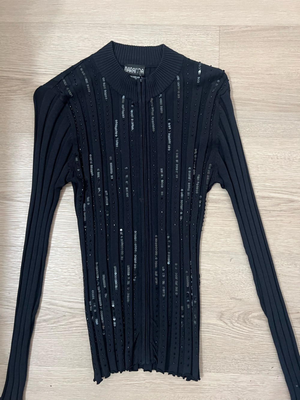 Black Long Sleeve Sequin Ribbed Dress
